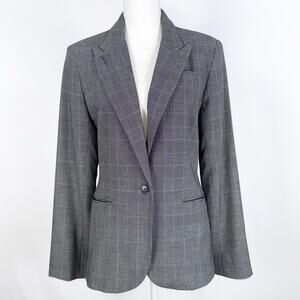 Norma Kamali Women's Glen Plaid Single Button Blazer Jacket Size 12 Gray Black